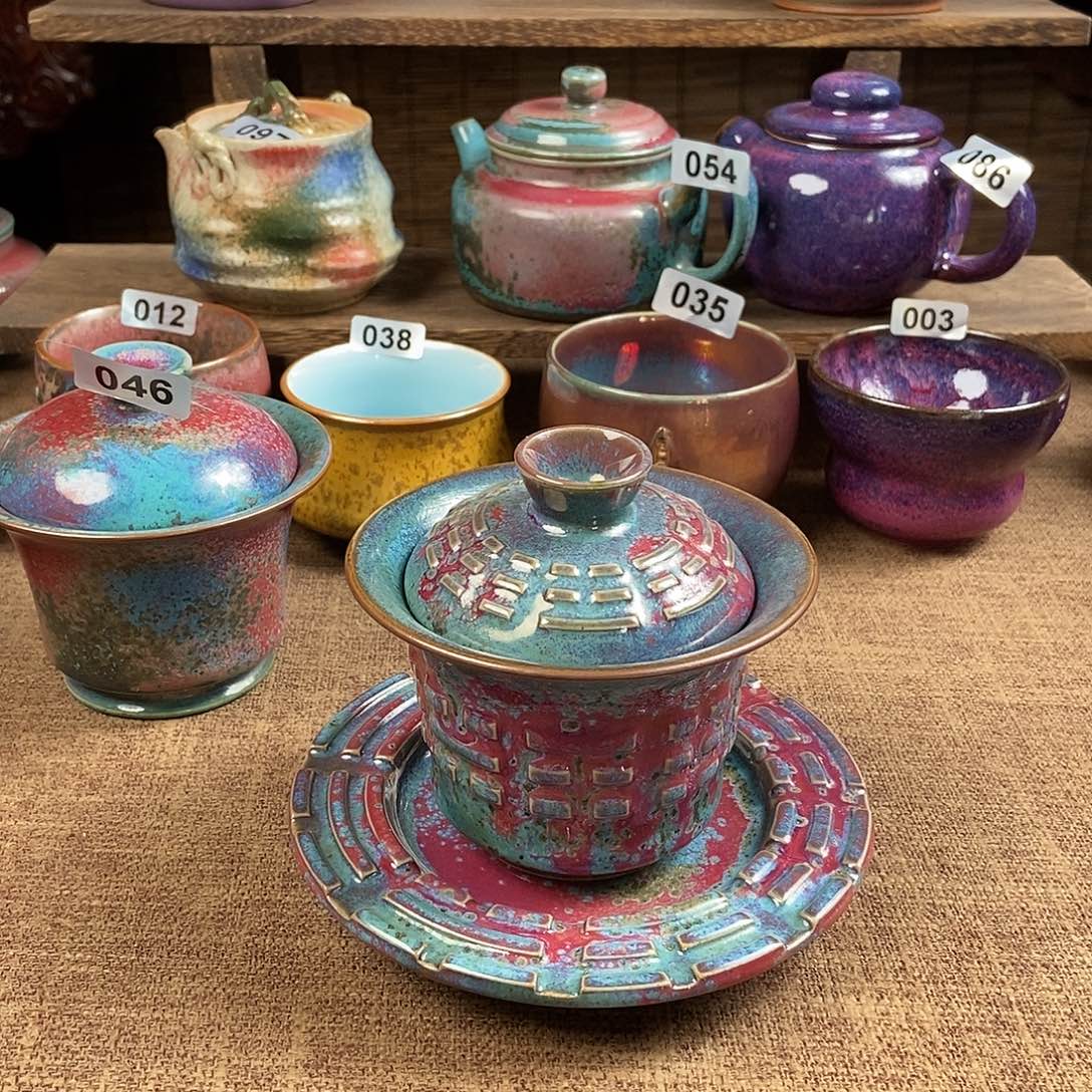 祝***财瓷片钧瓷茶壶茶具