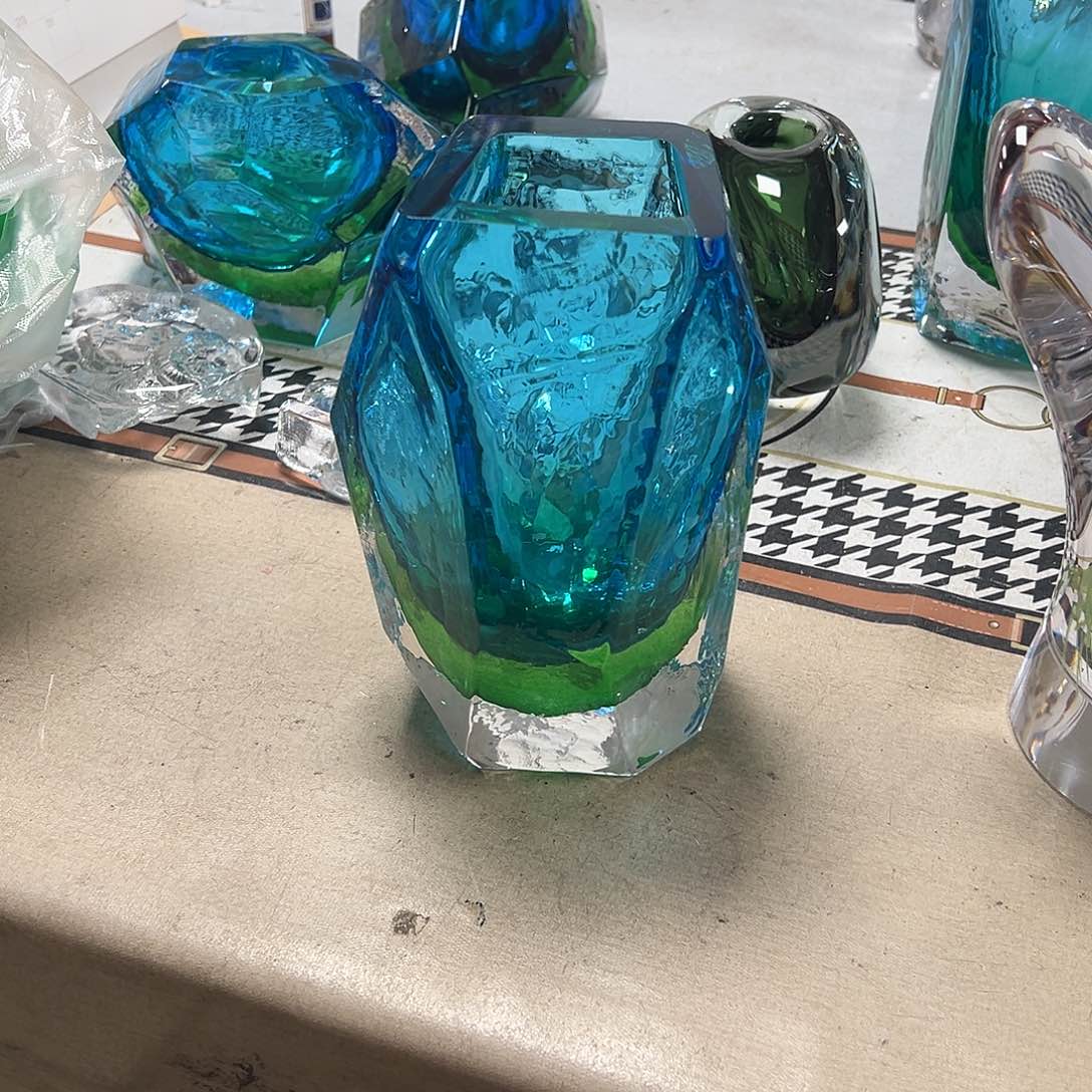 琉璃高21蓝色绿色琉璃花器