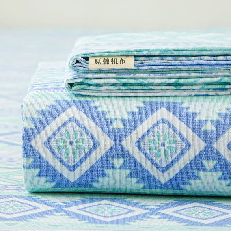 微瑕【蓝色恋条】细沙加厚老粗布2.3*2.4米双人床单 吸汗透气软凉席