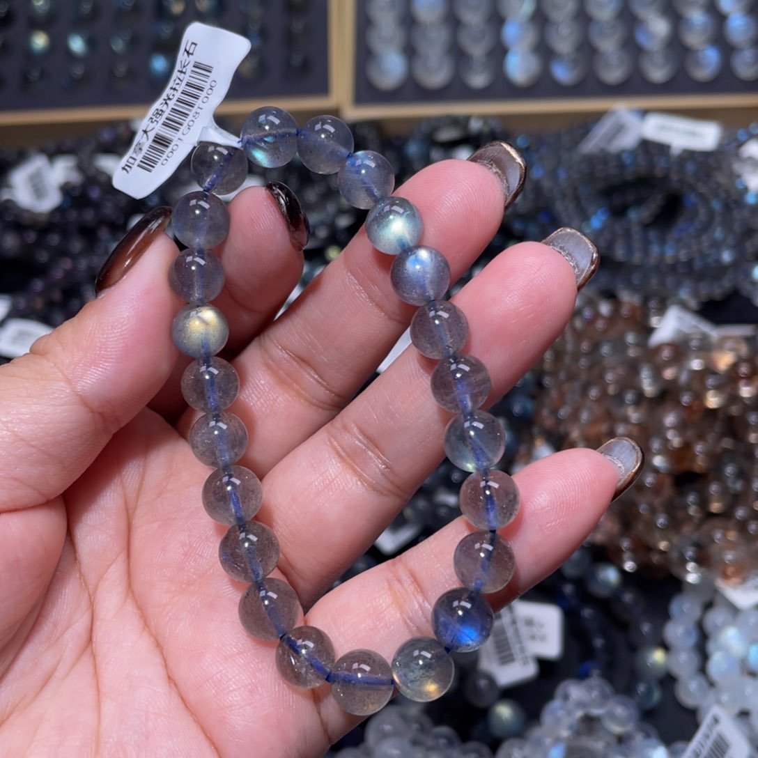拉长石手链未镶嵌七**央冰透体灰月光手链8mm