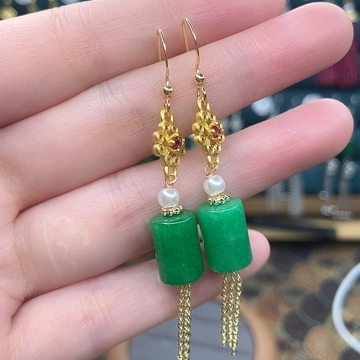 石英质玉耳钉银S925镶嵌437