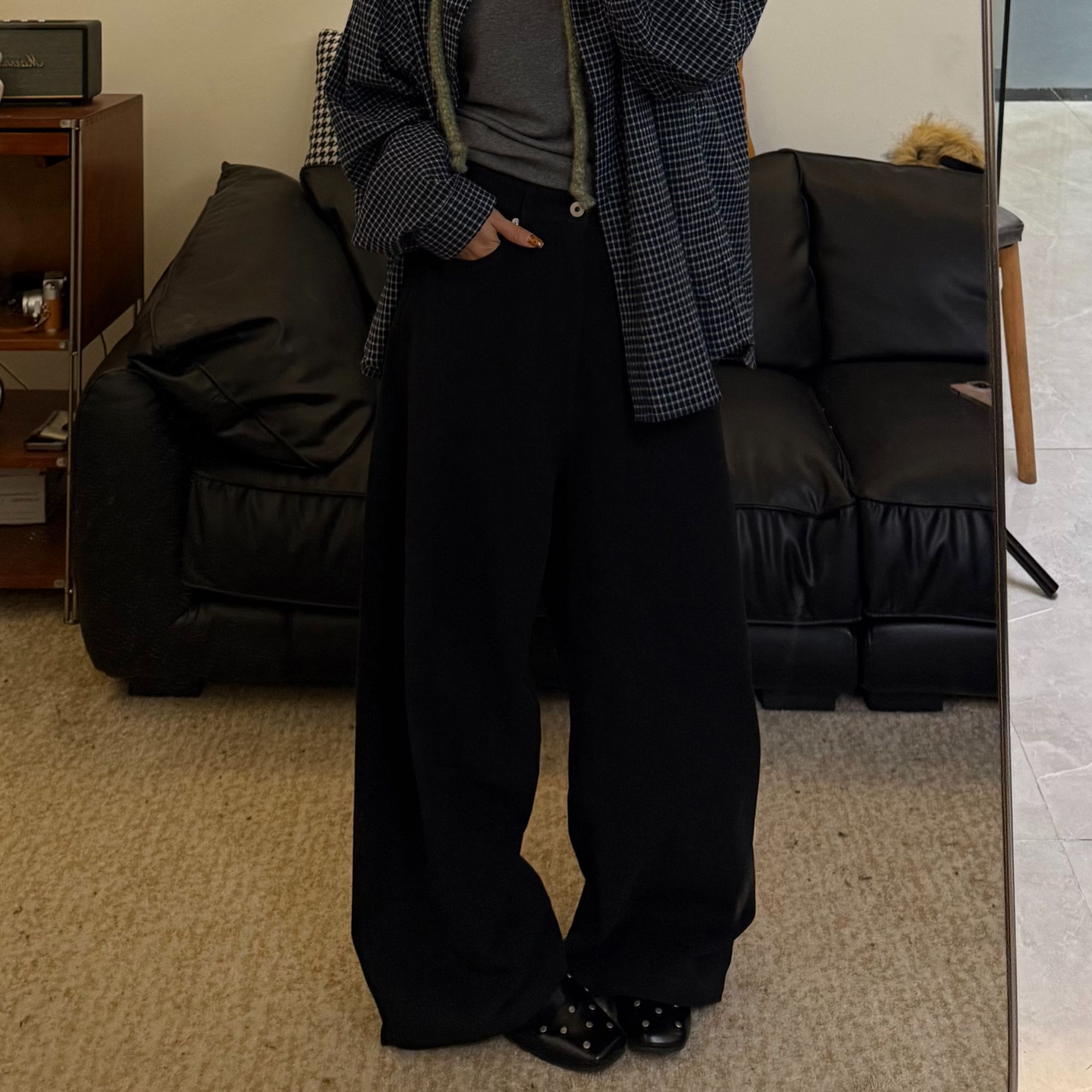 【清】逸语2025冬季韩版简约百搭磨毛厚款休闲裤女显瘦直筒裤99263