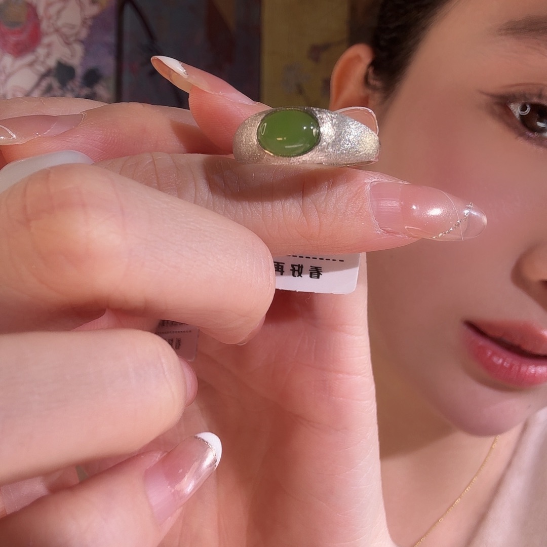 和田玉银S925镶嵌戒指