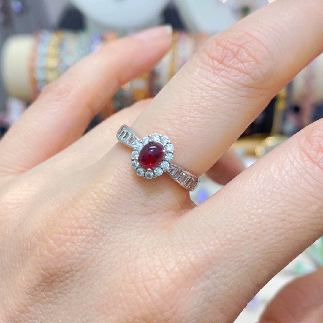 红宝石戒指银S925镶嵌