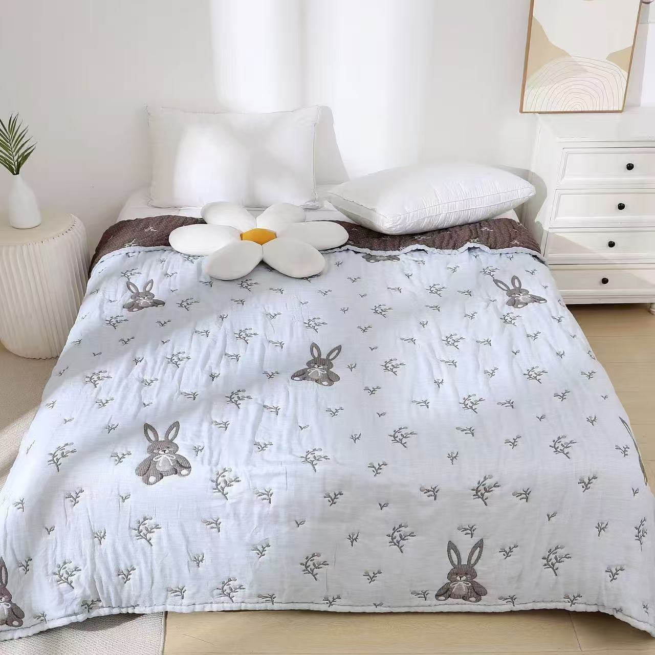 【碎花小兔加厚版】150*200cmA类柔软亲肤透气春秋冬被棉纱泡芙被
