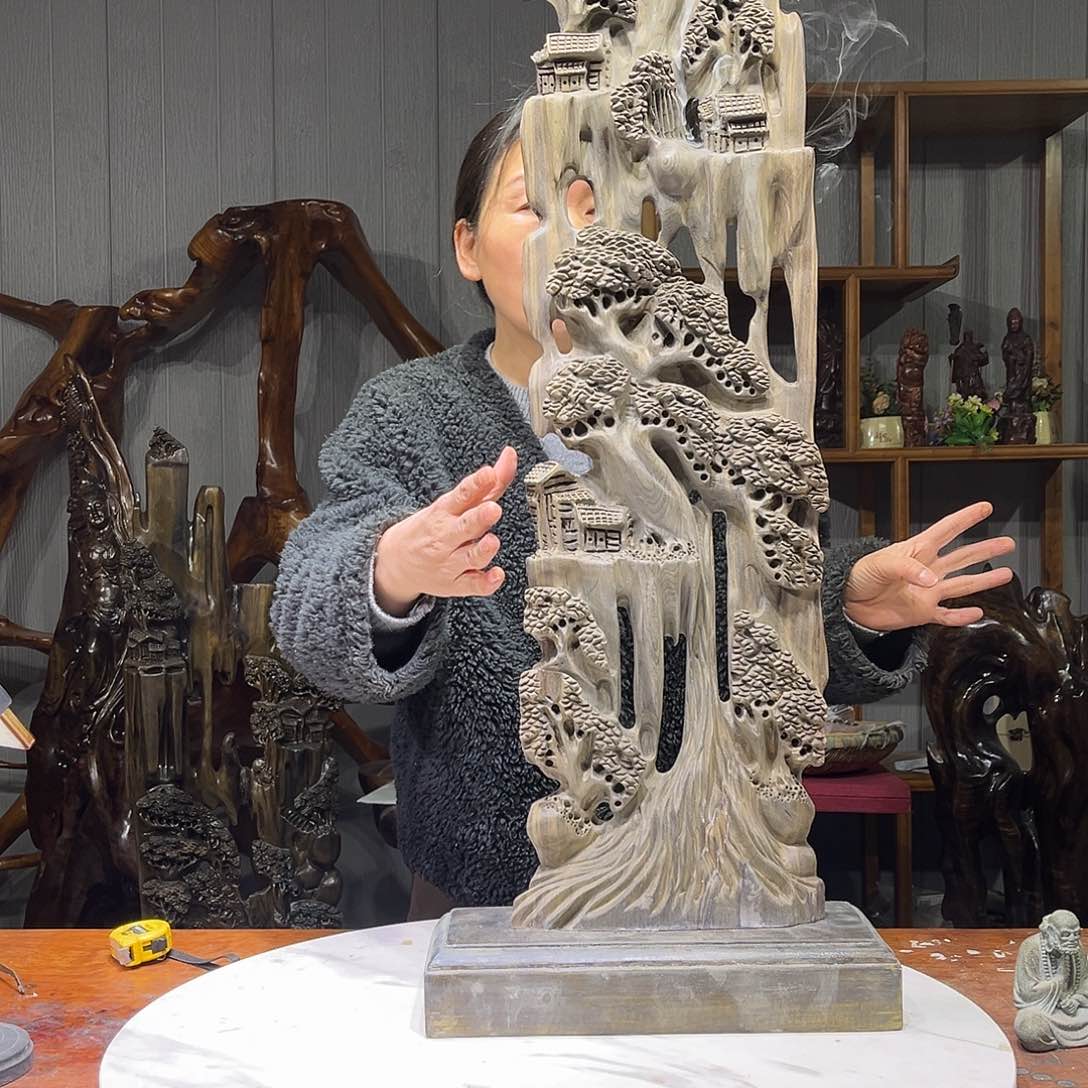 阴沉木金丝楠木山水