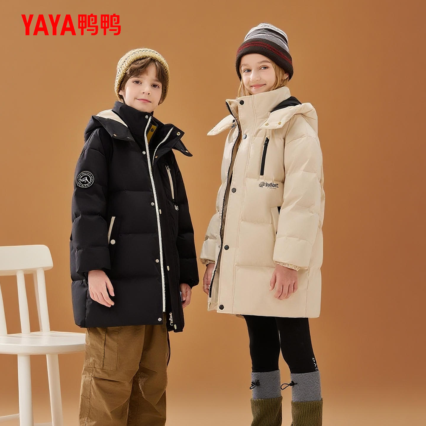 YAYA/鸭鸭儿童羽绒服男女童25新中长款厚运动中大童冬装外套冬装