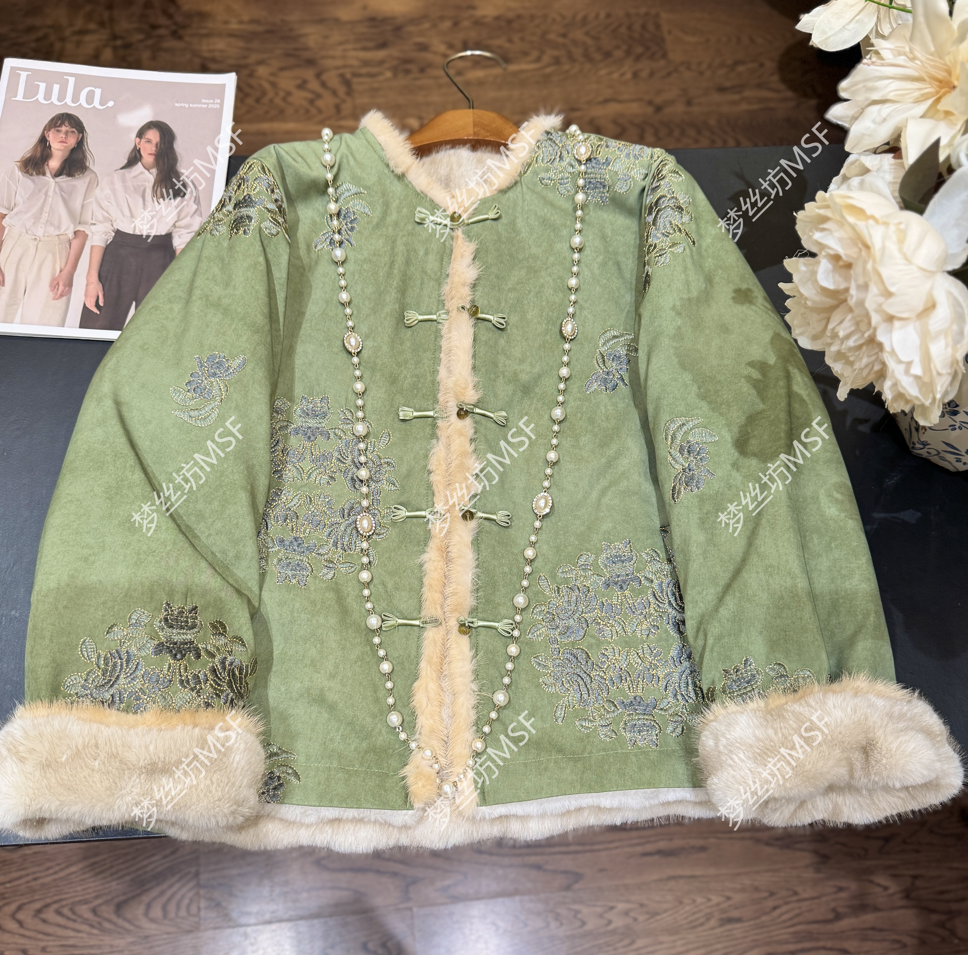 【青棠】冬季新款双面双穿新中式上衣女宽松水貂毛兔毛重工外套