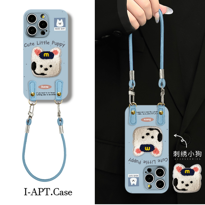 蓝绿底英文小狗头菲林软壳适用于iPhone苹果17手机壳华为oppo小米