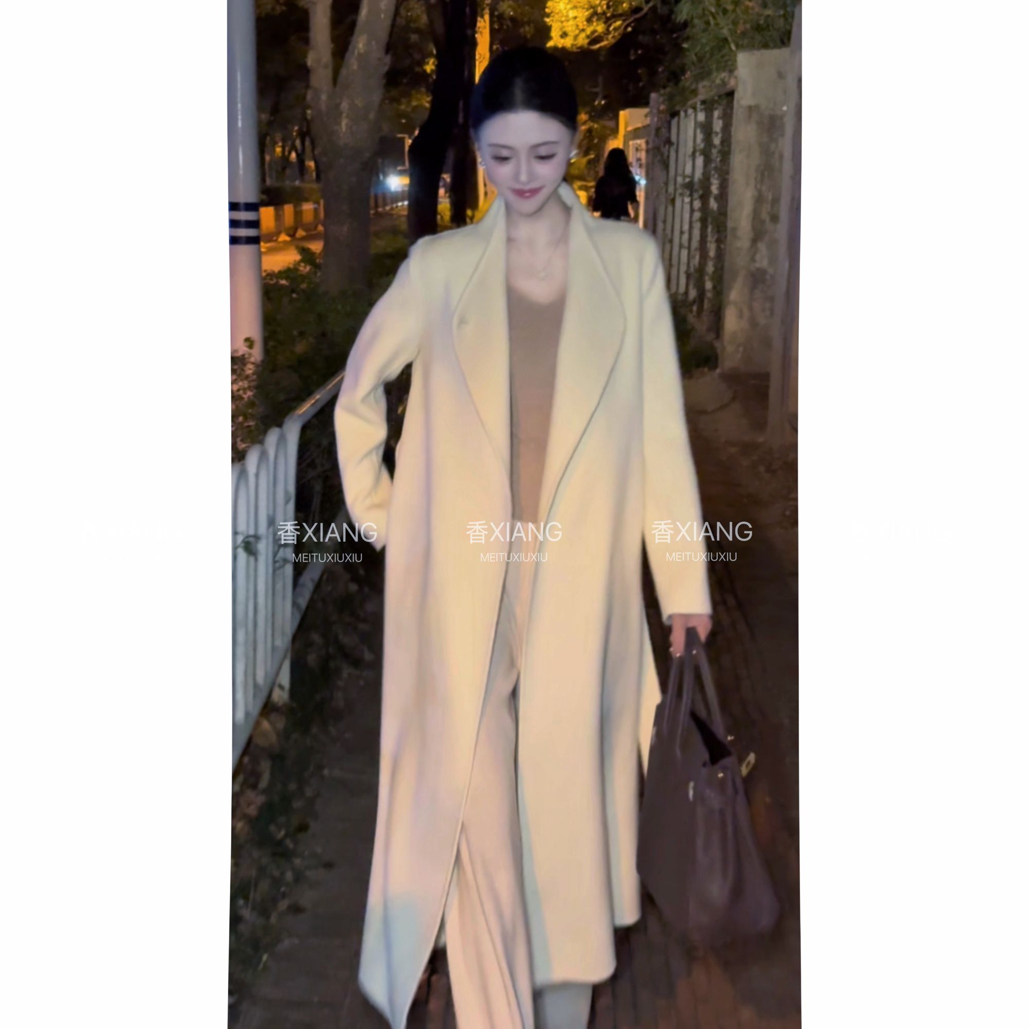 香香【冬序漫章】高支数100绵羊毛长款气质秋冬双面呢大衣