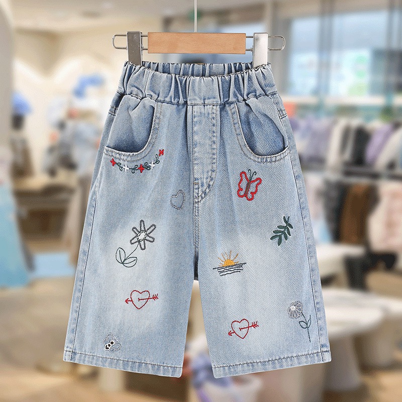 【清货】2025夏洋气花朵刺绣薄款牛仔短裤 D528 528 M