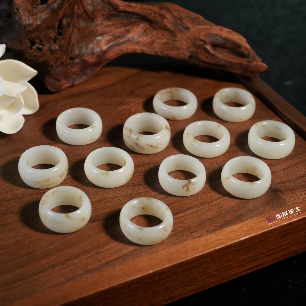 D527|稻扶摇| 和田玉未镶嵌 俄料带糖圆环戒指多样性发一