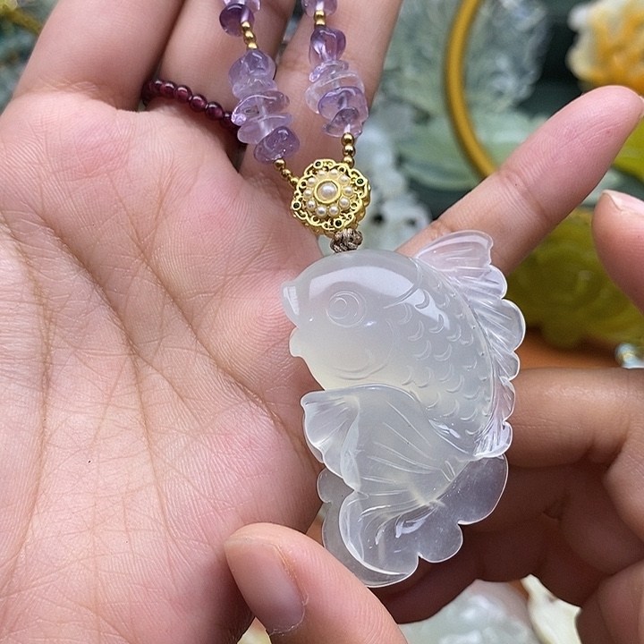 未镶嵌岫玉吊坠毛衣链锁骨链