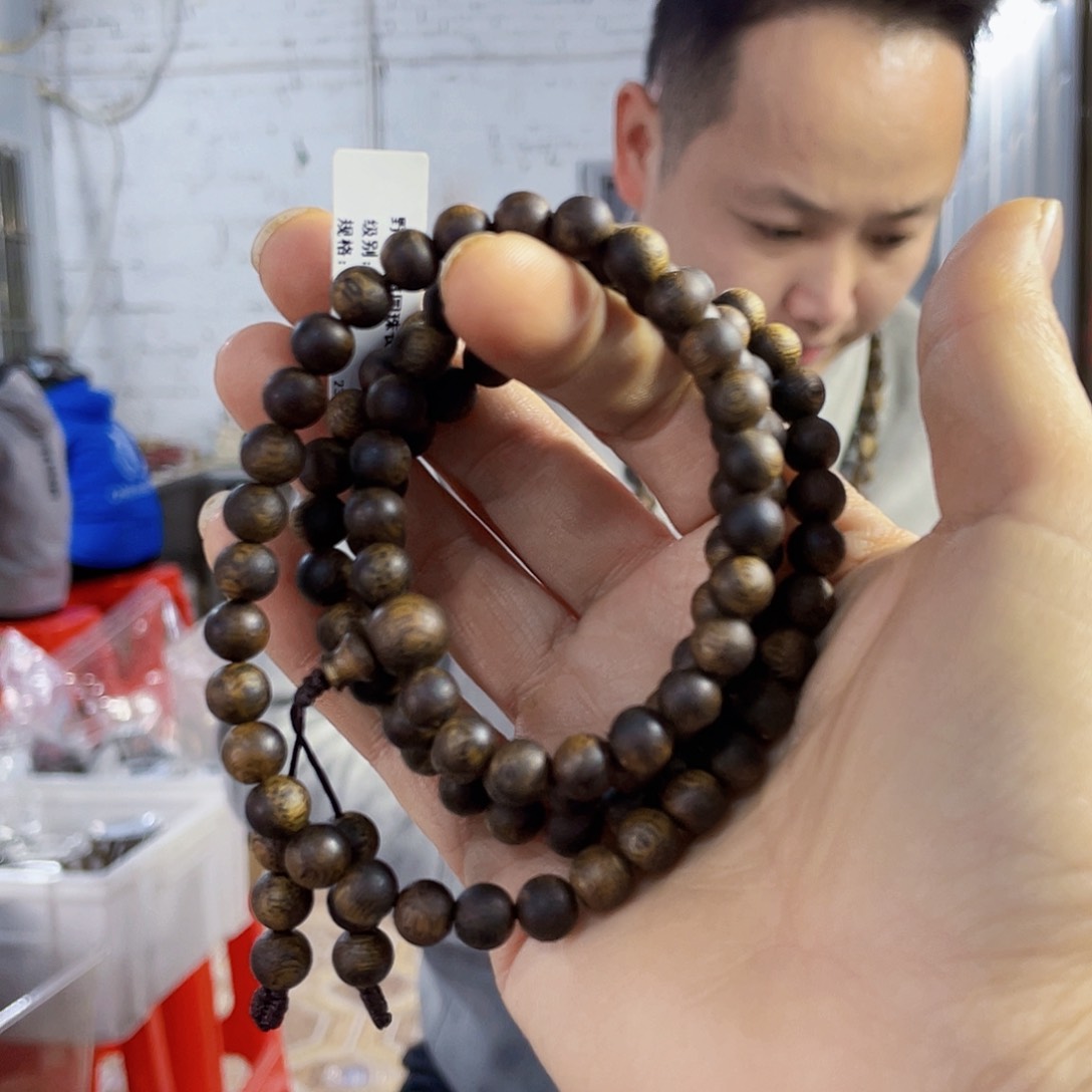 沉香手串野生绿棋圆珠长串0.7/23克多样性发一