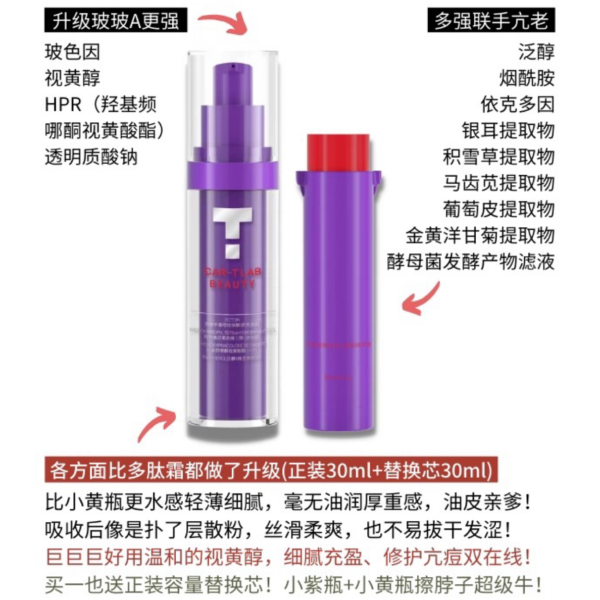 2%超A醇抗皱CT卡迪莱博小紫瓶精华视黄醇玻色因30ml *2个【26年2月