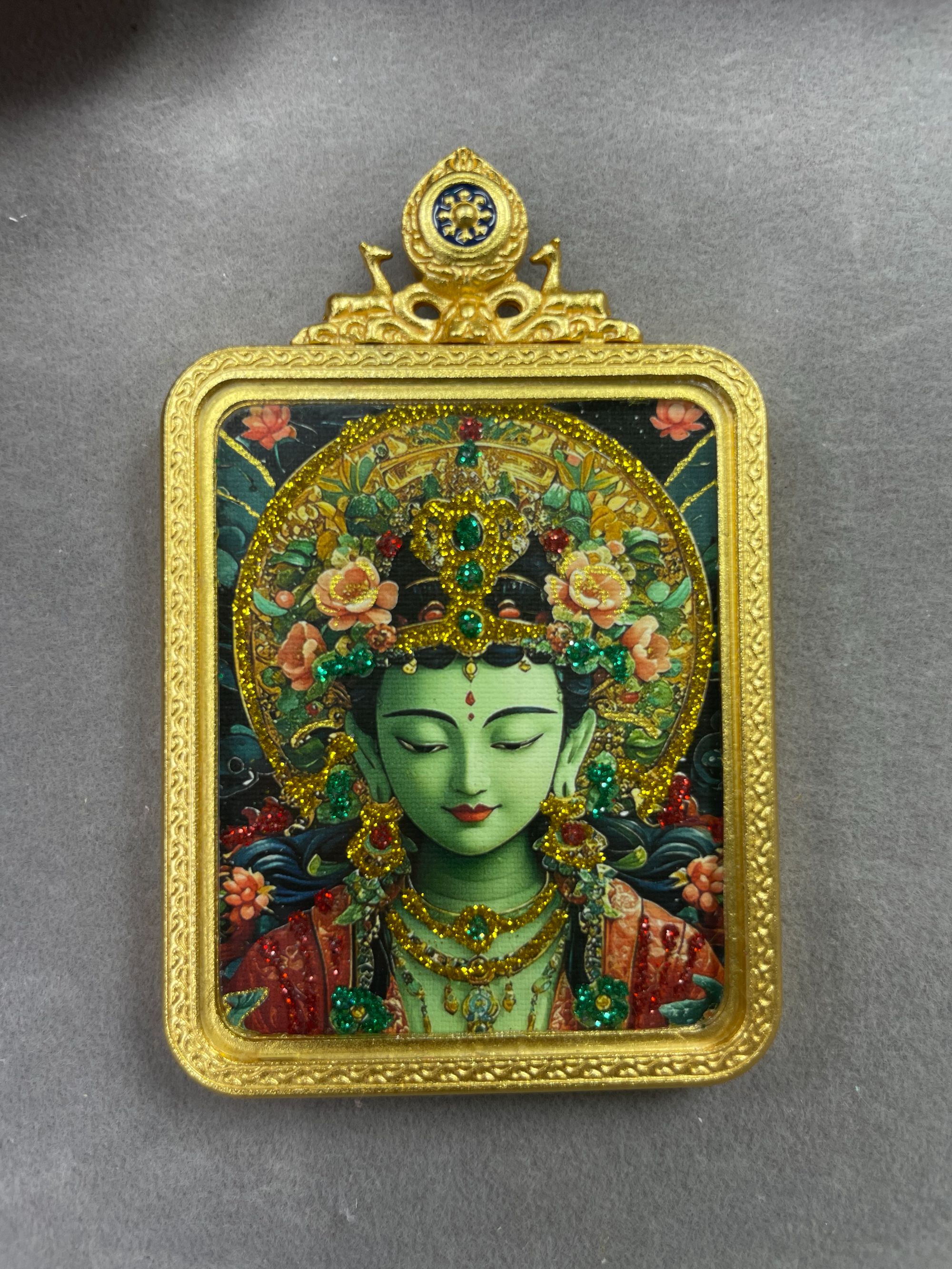 绿度母唐卡吊坠 手绘唐卡项坠 藏式 热贡 高品质