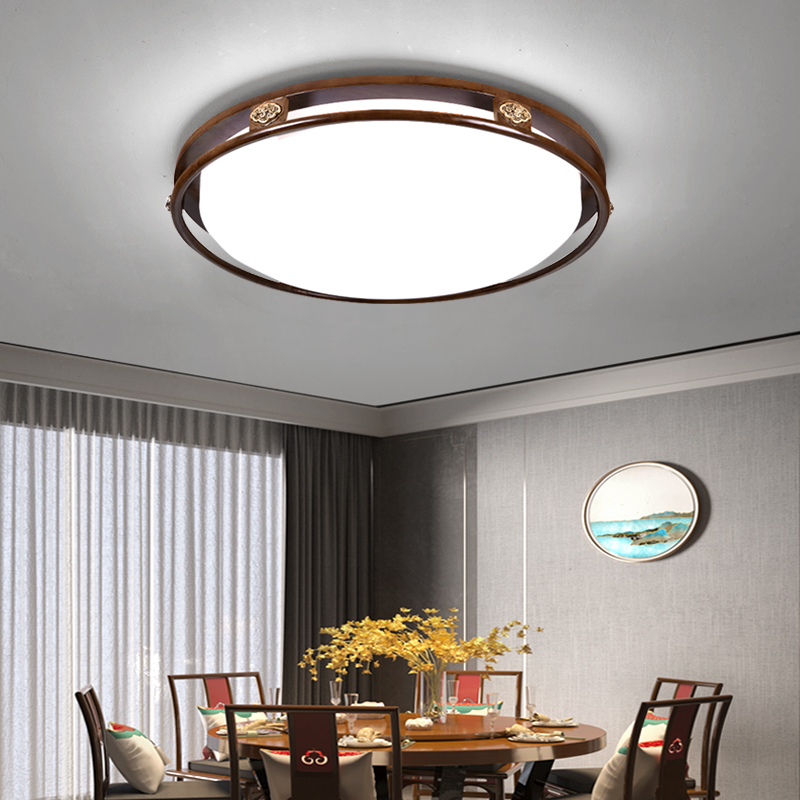 实木吸顶灯新中式简约铜加木仿古中国风现代餐厅卧室灯中式风格灯