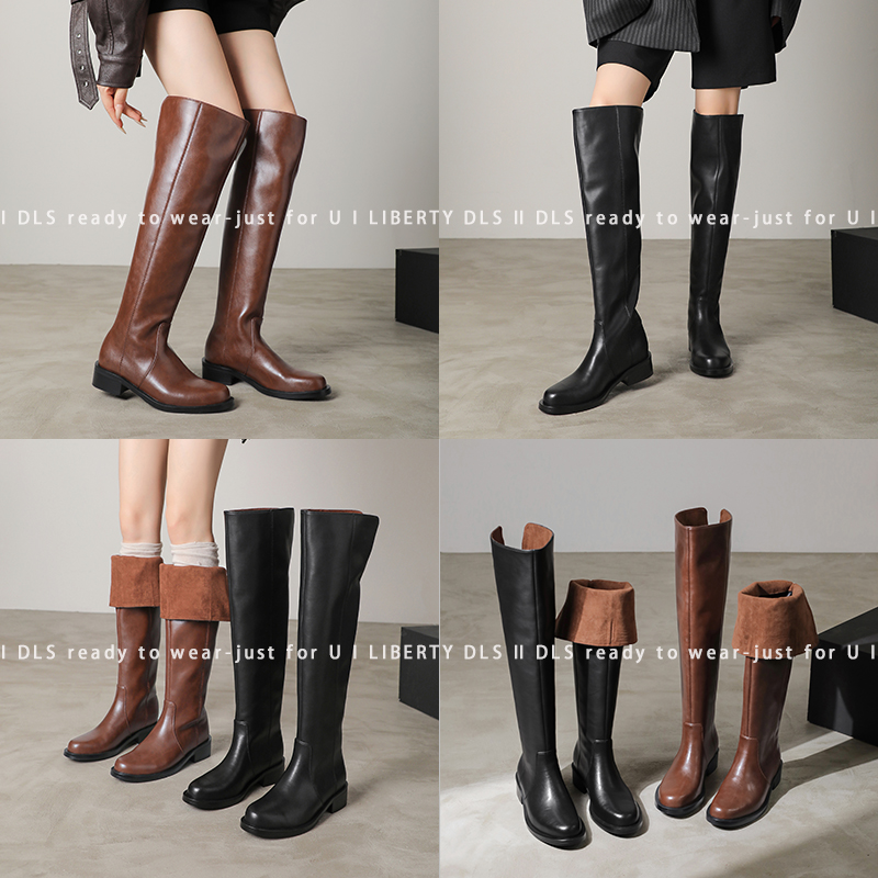 牛皮/4cm可两穿真皮长靴明星同款美拉德风靴子时装过膝靴秋冬新款