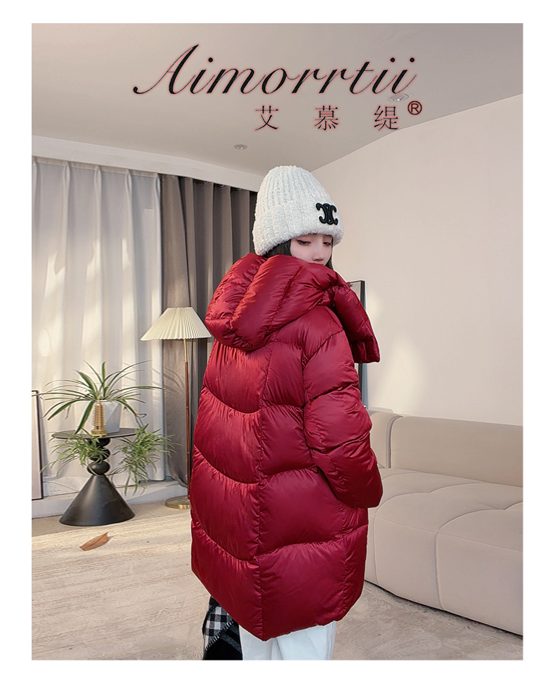 时尚加厚塔夫绸缎富家千金冬季女中长款连帽高定95白鹅绒服YR769