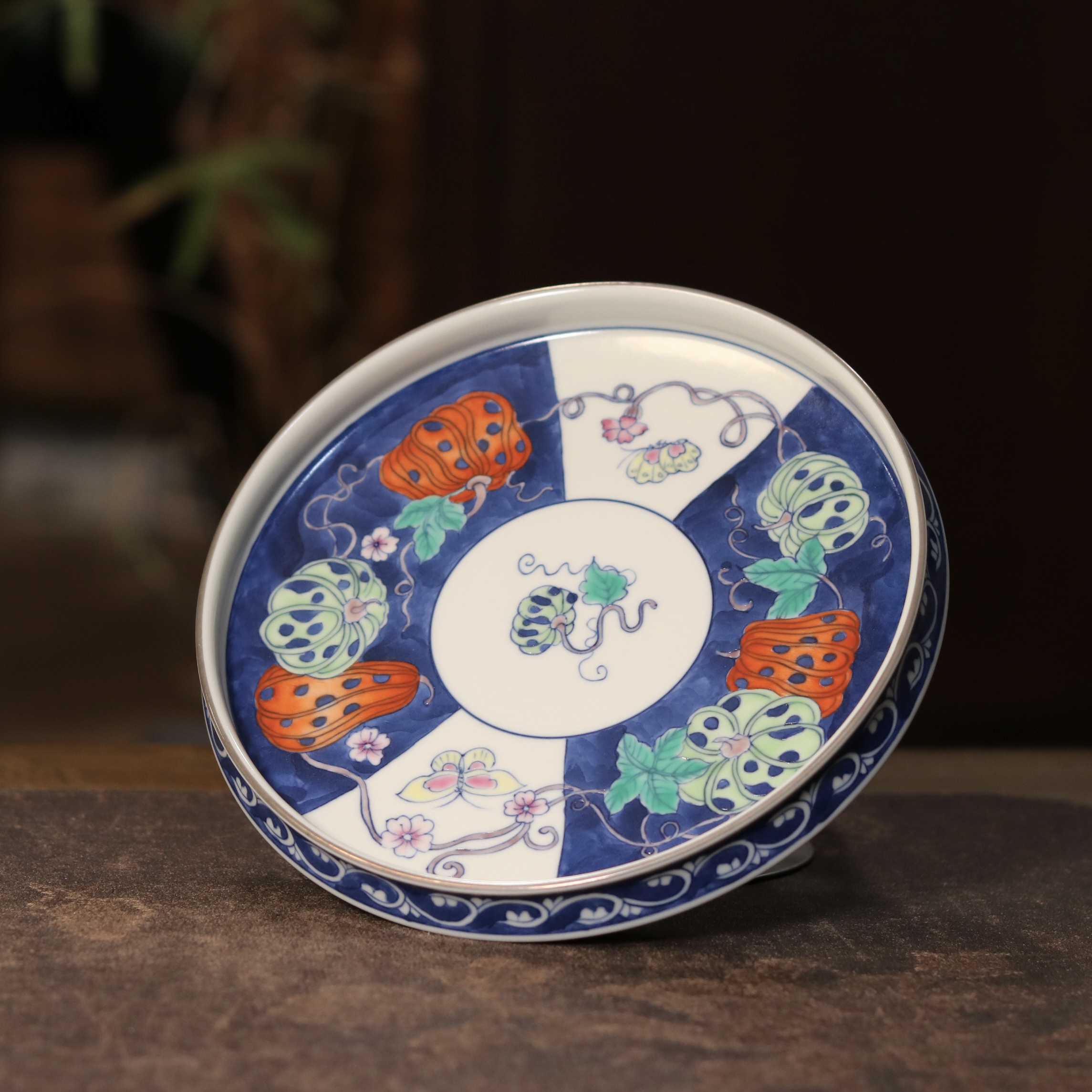 雨溪山房 景德镇手绘青花斗彩瓜蝶棉棉壶承 茶道茶具