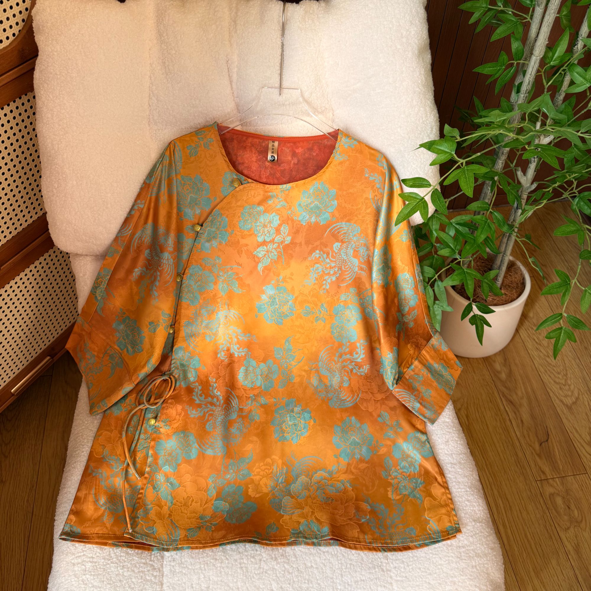 【凤鸣】2025中长款圆领薄款常规款提花上衣时尚秋季复古气质小衫