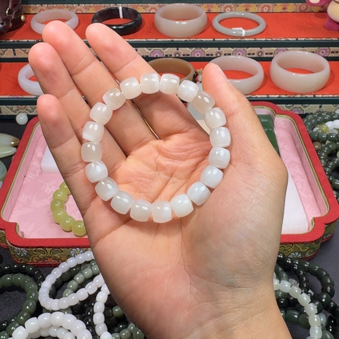 和田玉手串未镶嵌和田玉卡10藕粉