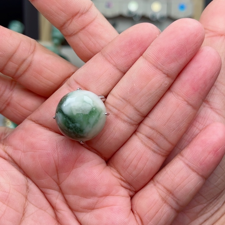 透闪石-蛇纹石玉戒指银S925镶嵌悠*