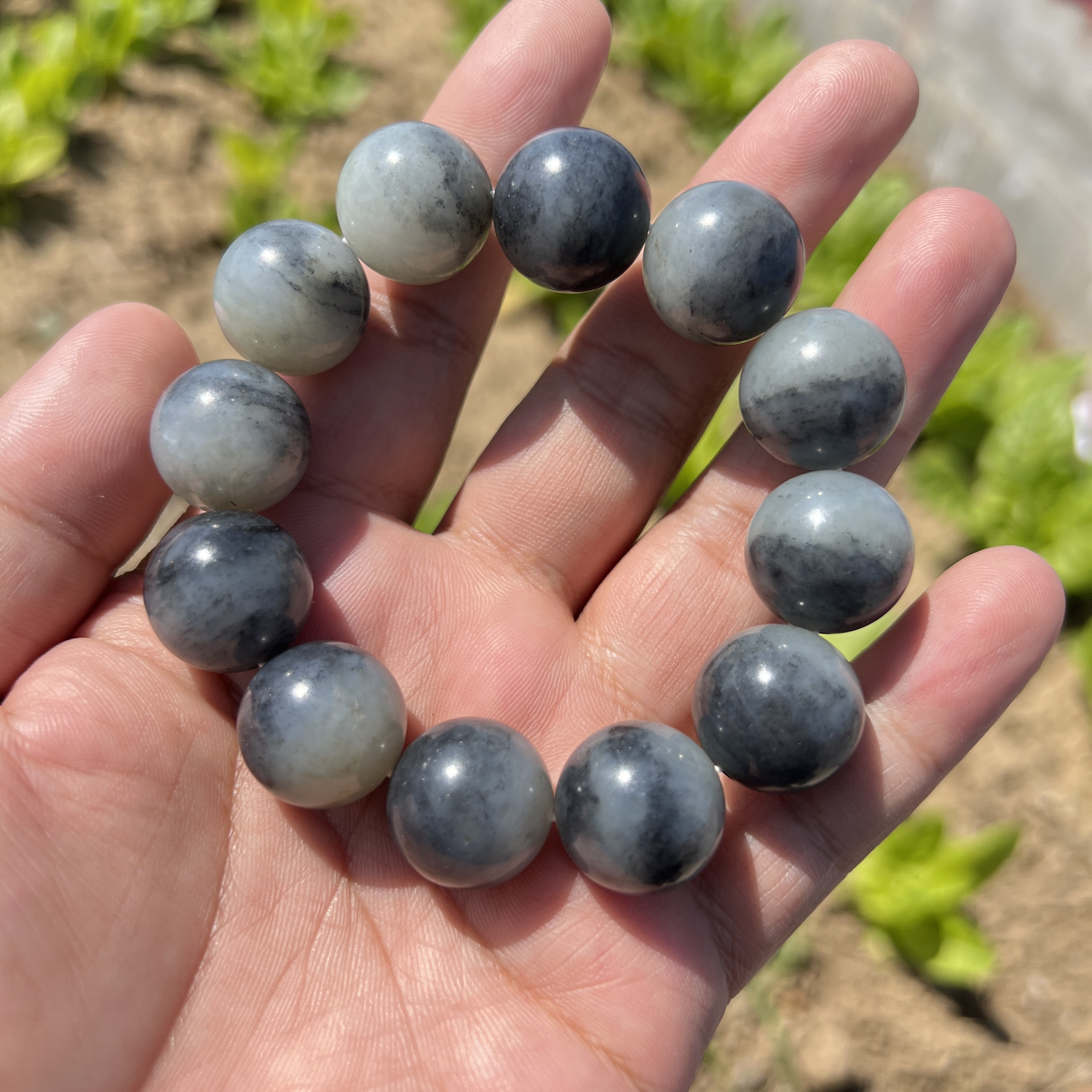 天然和田玉青花聚宝盆圆珠手串