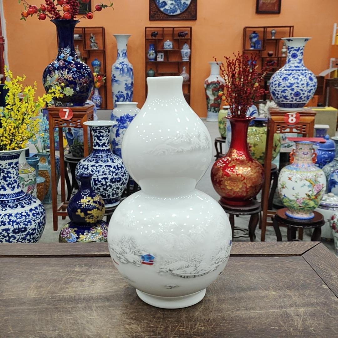  景德镇陶瓷花瓶客厅玄关多宝阁摆件雪景小葫芦瓶