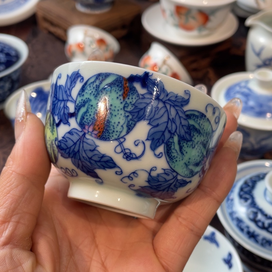 手工手绘斗彩西瓜主人杯