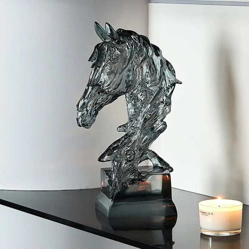 冰川透明蓝马客厅电视酒柜入户玄关轻奢软装高级感高档装饰品摆件