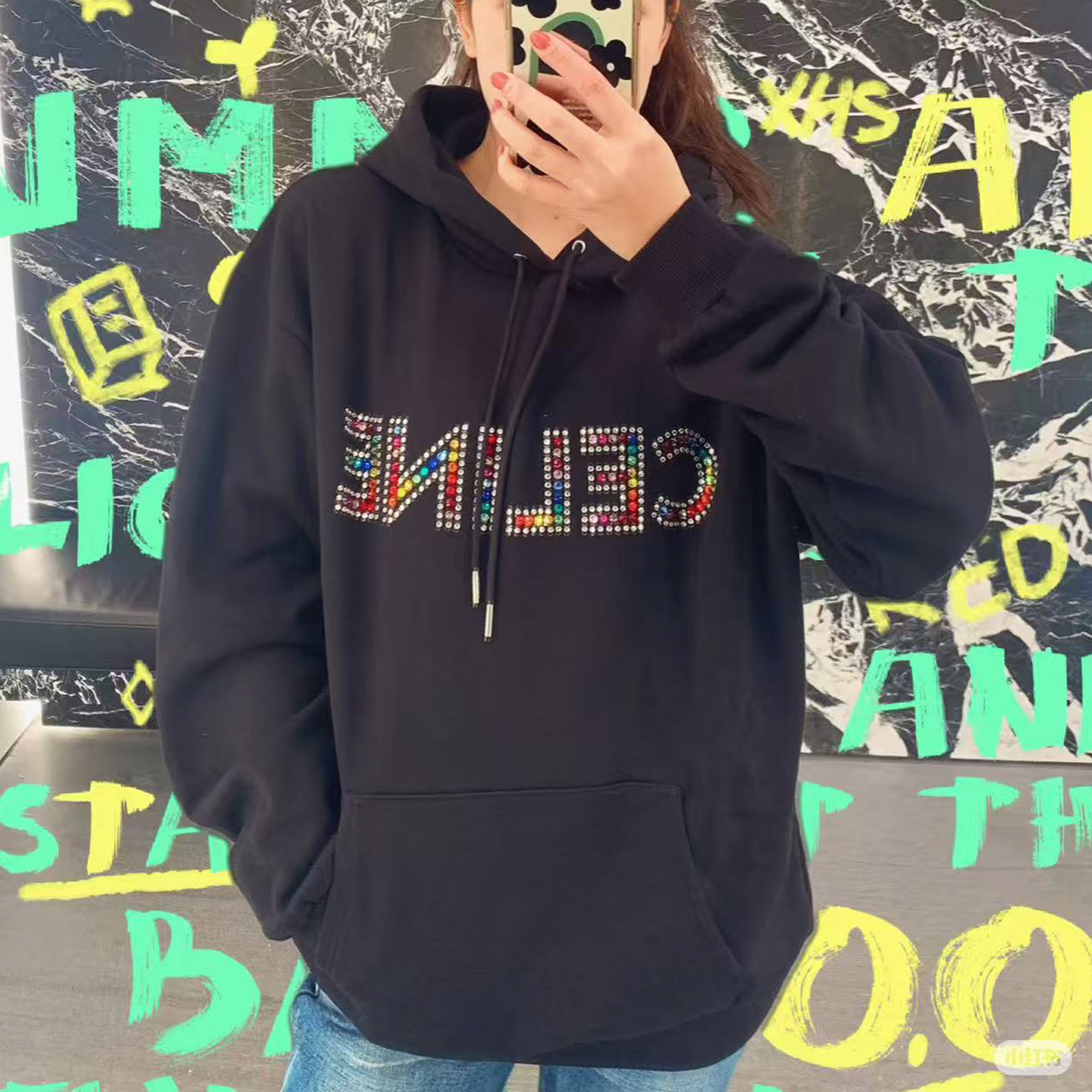 未使用 Celine/思琳 字母Logo图案印花连帽套头卫衣