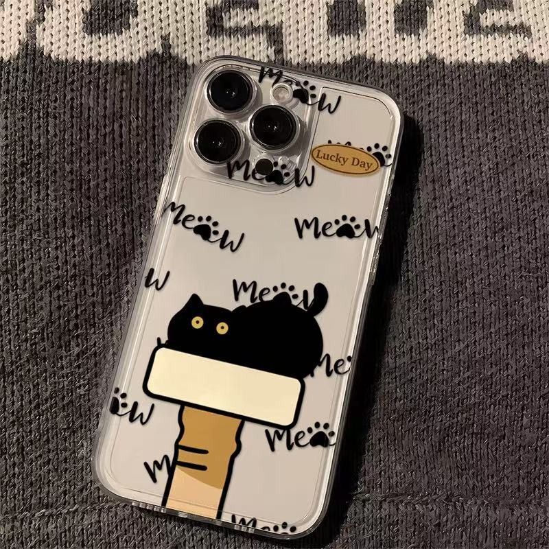 ins风黑猫适用苹果16PROMAX手机壳iPhone15新款苹果14/13/12透明