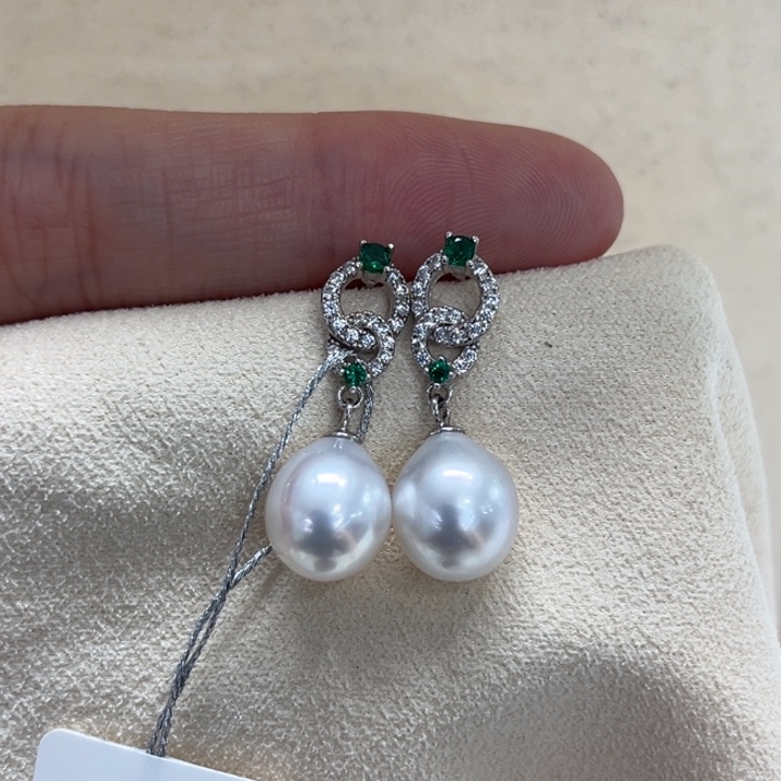 银S925镶嵌耳饰海水珍珠澳白9-10m 84号