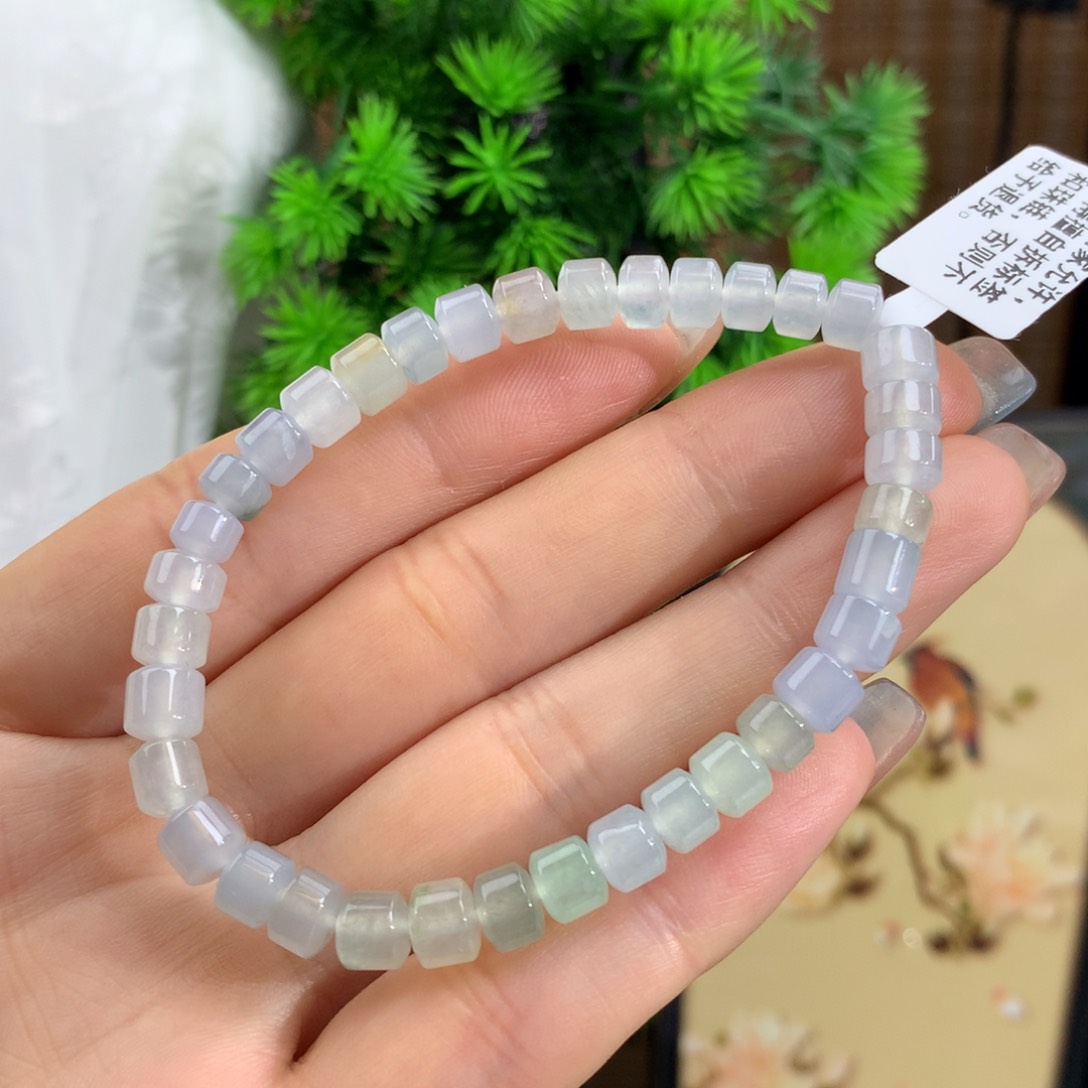 翡翠手链未镶嵌冰胶马卡龙桶珠手链卡5.4-6.3m m