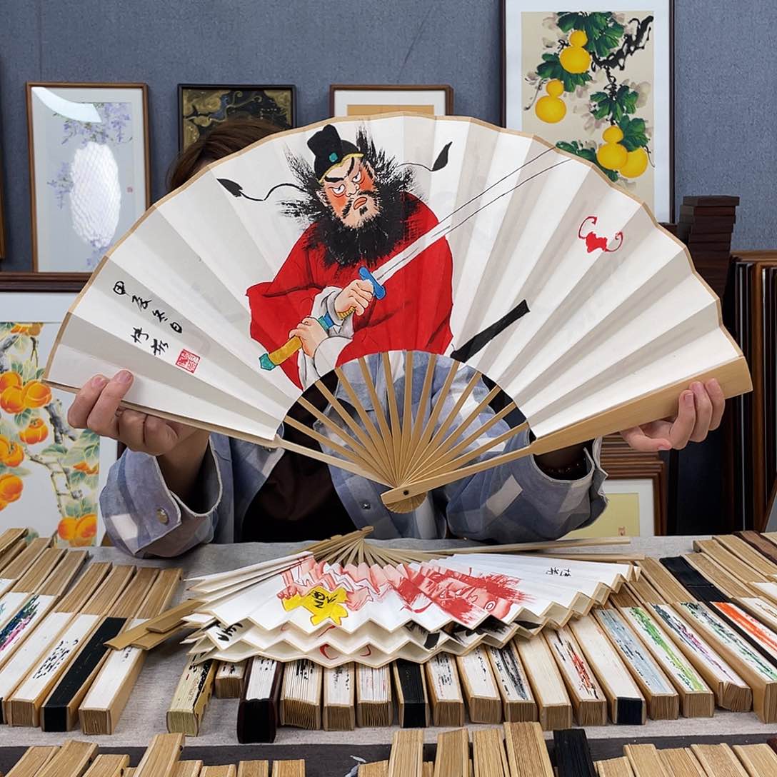 国画10寸玉竹-纯手绘-文玩扇骨（默认粘好）