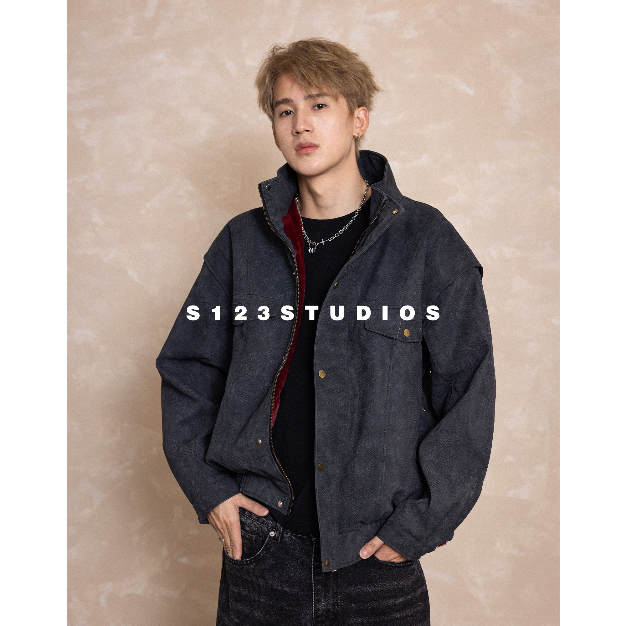 S123 座山蟒立体解构立领毛内里夹克棉衣男潮牌宽松痞帅保暖外套