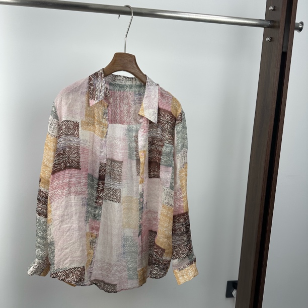 2025南油新款时尚简约苎麻拼色衬衣女