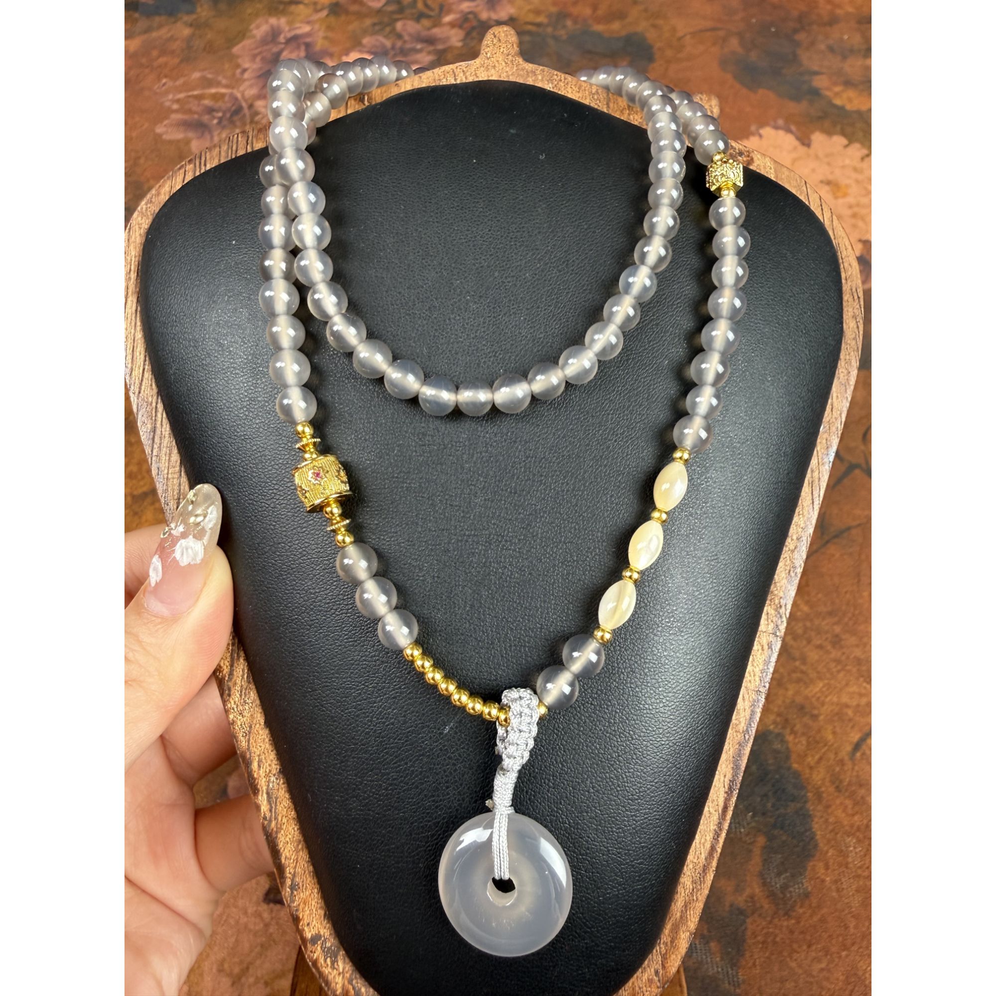 烟紫玛瑙6mm毛衣链+合金ZM04