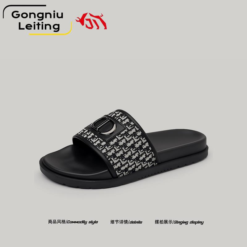 【真皮材质】德国公牛雷霆2025春夏新款潮牌拖鞋男高级感外穿一字拖