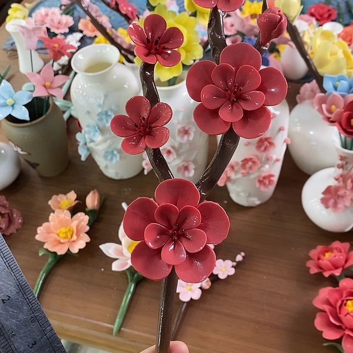 瓷片纯手工陶瓷花摆件2