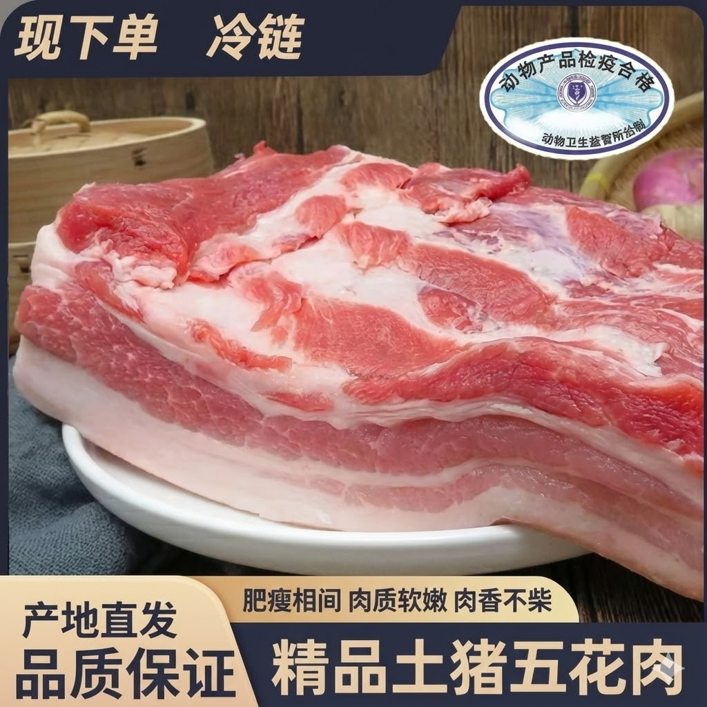 W【买三送二】到手5斤 带皮五花肉 农家放养土猪京东顺丰发货