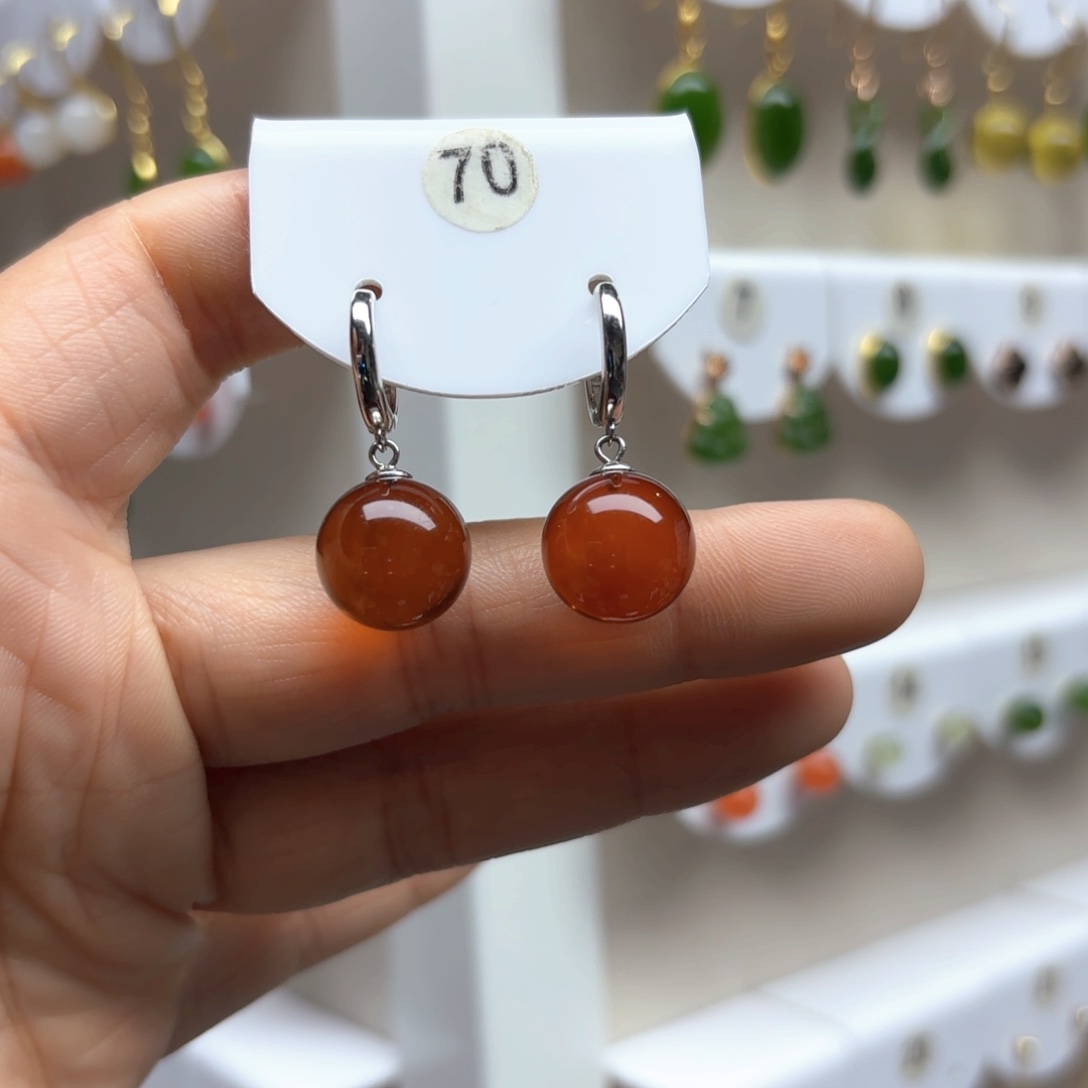 血珀耳饰银S925镶嵌血珀