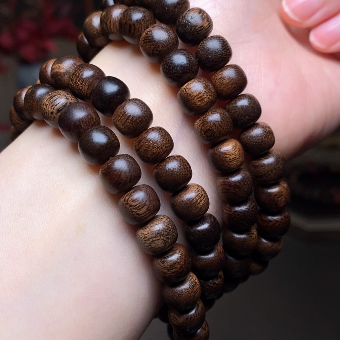 沉香手串越南芽庄黄棋金丝玉化0.6×0.8×108