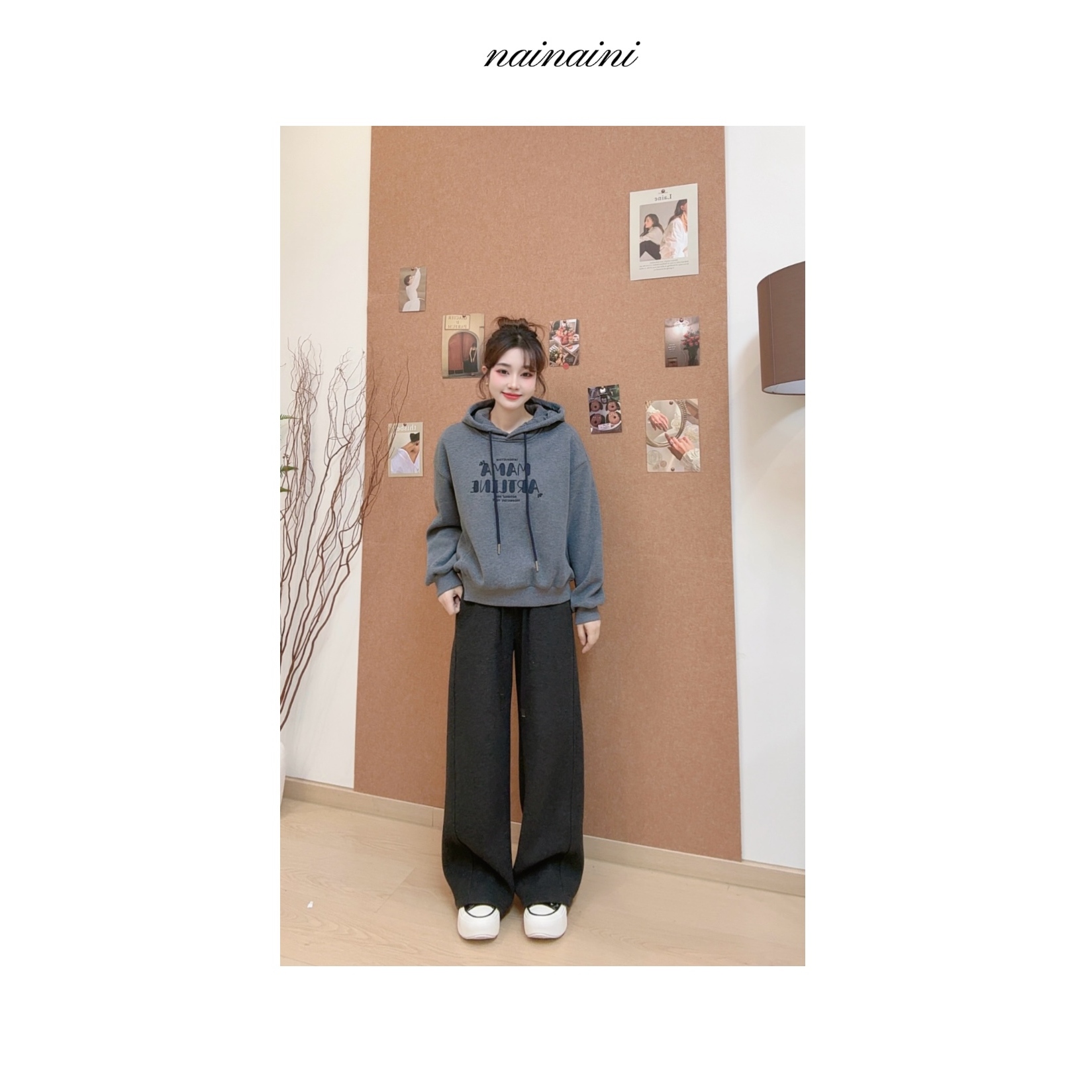 奈奈妮【腿型救星2.0】加绒加厚款直筒拖地裤女2025冬显瘦百搭5268