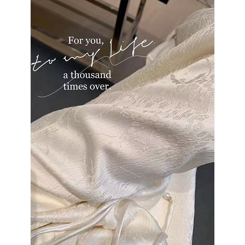 【芒珠834】松紧腰国风肌理感提花新中式裤子女设计感直筒阔腿裤