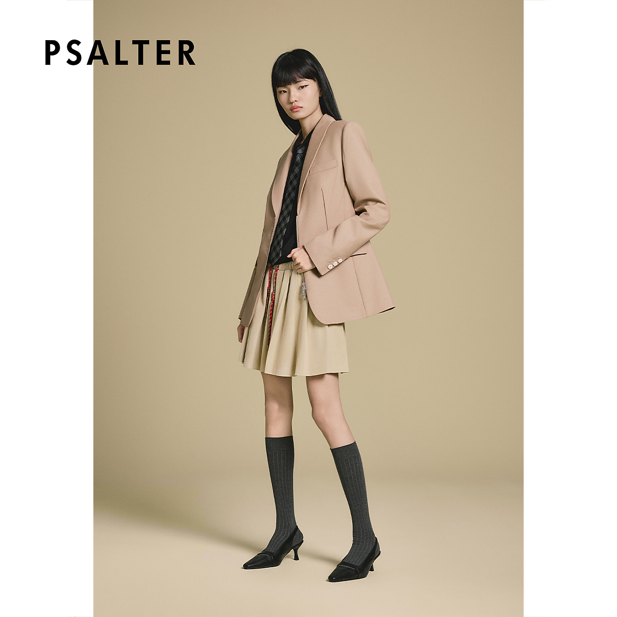 PSALTER诗篇复古时髦金属拉链收腰青果领西装外套2025冬季新款