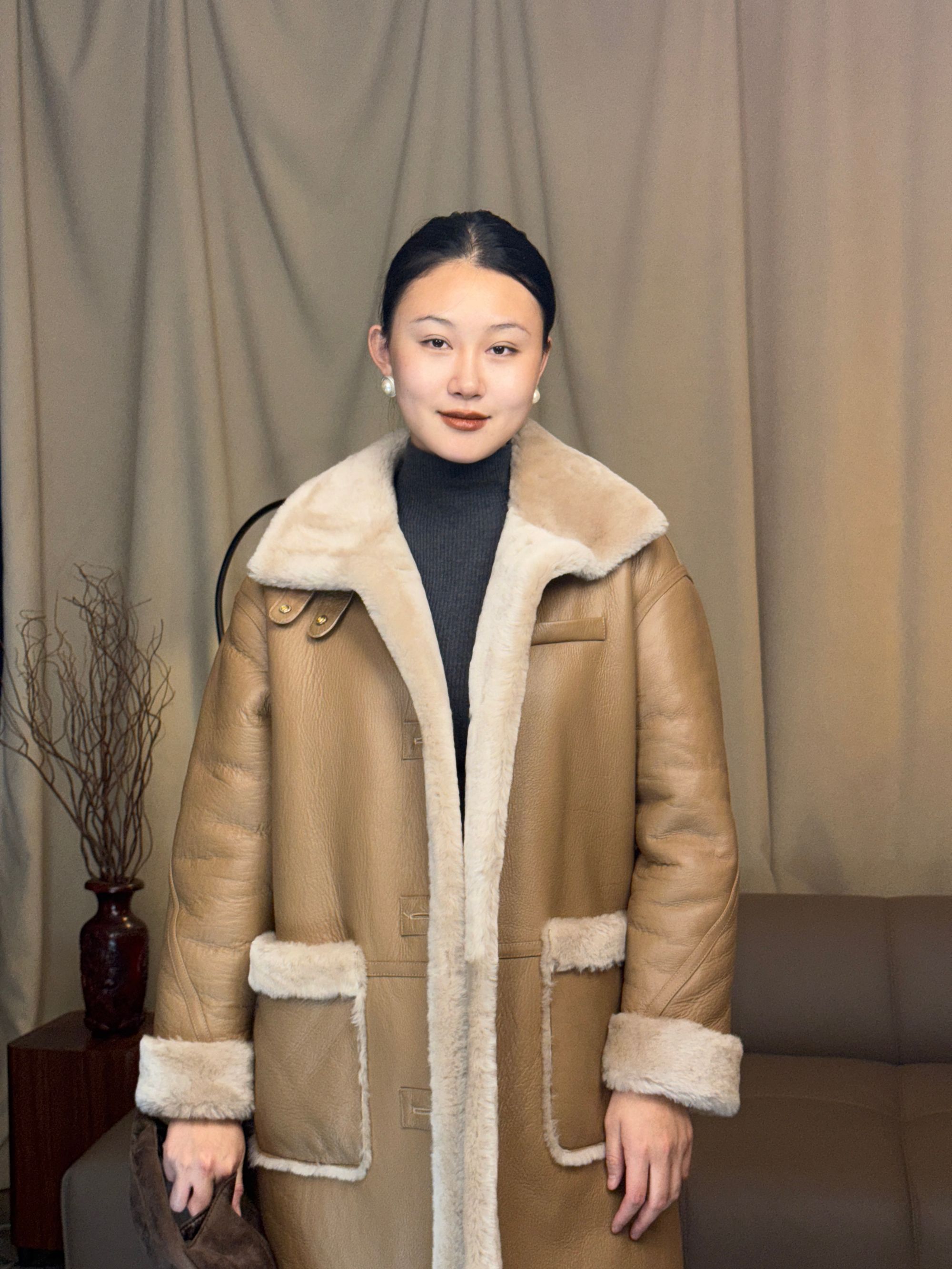 尚逸2025新款美利奴绵羊毛皮毛一体大衣