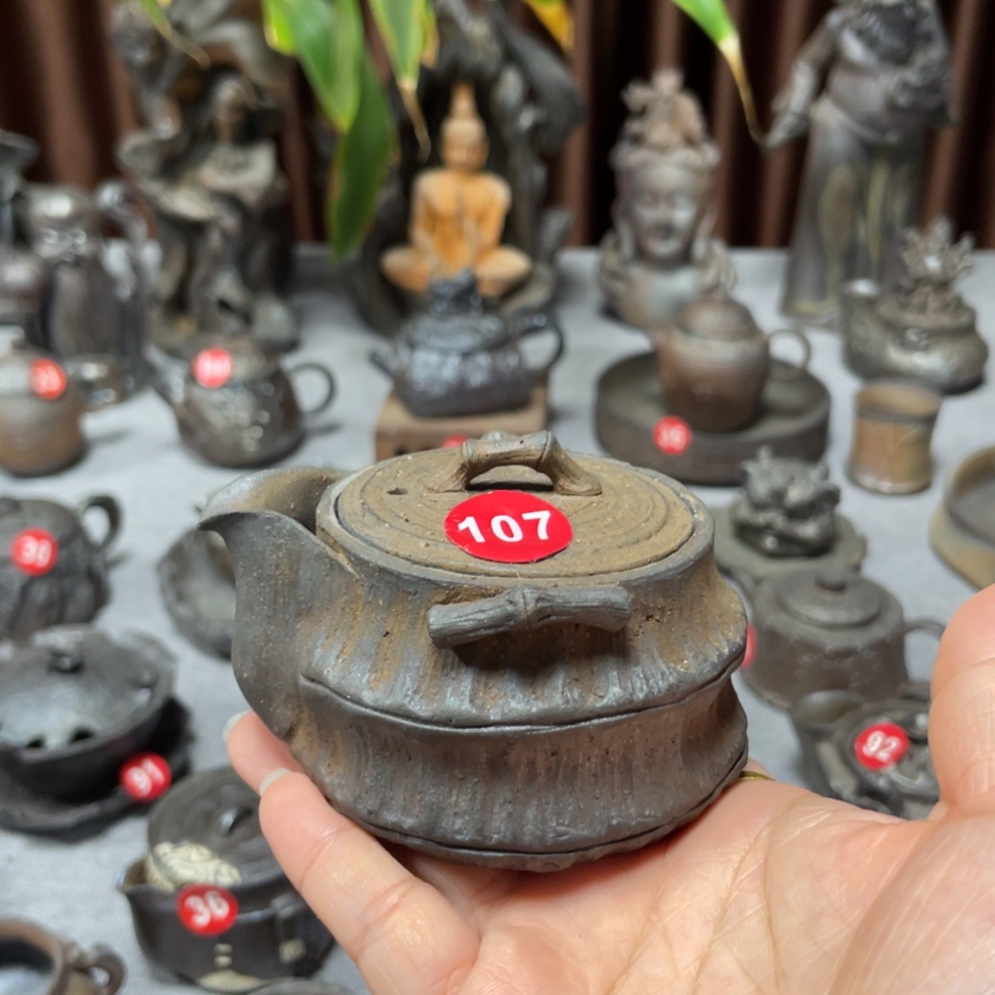 福利竹节宝瓶全手捏柴烧茶器