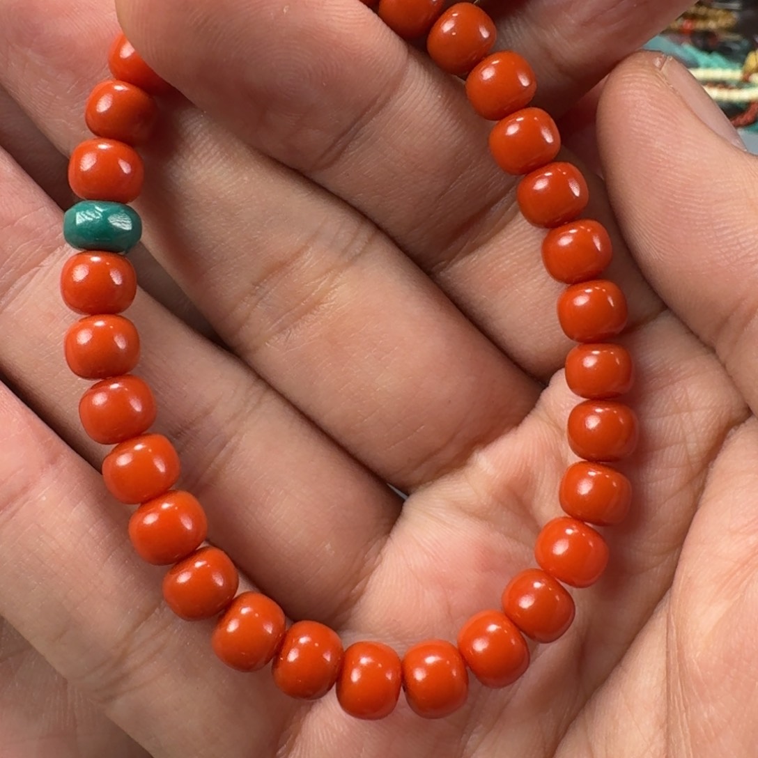 南红玛瑙柿子红老型手串7mm未镶嵌蒲****翔